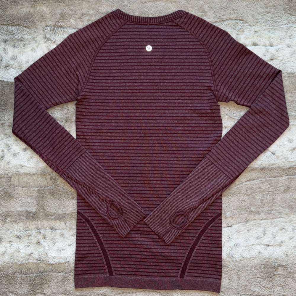 Lululemon Swiftly Tech Long Sleeve Crew in Heathered Bordeaux Drama Size 4 - Picture 5 of 15
